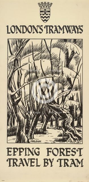 'Epping Forest, Travel by Tram', London County Council (LCC) Tramways poster, 1922. Artist: FW Farleigh