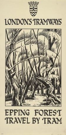 Epping Forest, Travel by Tram London County Council (LCC) Tramways poster, 1922. Artist: FW Farleigh