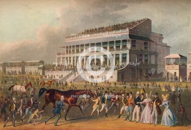 'Epsom Grand Stand - The Winner of the Derby Race', 19th century. Artist: Richard Reeve.