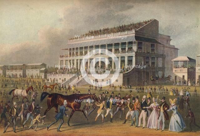 'Epsom Grand Stand - The Winner of the Derby Race', 19th century. Artist: Richard Reeve.