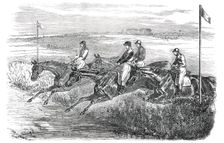 Epsom Spring Meeting - Great Metropolitan Steeple-Chase: the Jump at the Brook, 1850. Creator: Smyth