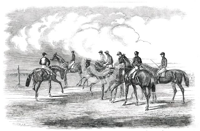 Epsom Spring Meeting...Preparing to Start for the Great Metropolitan Stakes, 1850. Creator: Unknown.