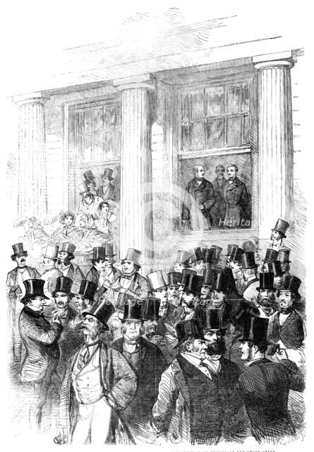 Epsom Races - H.R.H. Prince Albert and H.R.H. Prince Frederick William of Prussia at the Grand Stand Creator: W Thomas.