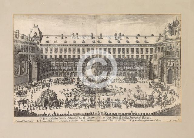 Equestrian ballet in the courtyard of the Vienna Hofburg ..., 1667. Creator: Anonymous.