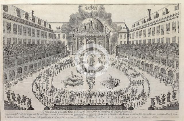 Equestrian ballet in the courtyard of the Vienna Hofburg…,  1667. Creator: Anonymous.