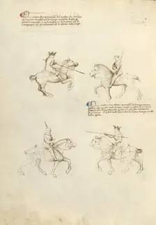 Equestrian Combat with Lance and Sword; Fior di Battaglia, about 1410. Creator: Fiore Furlan dei Liberi da Premariacco