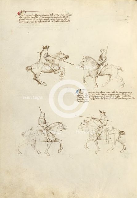 Equestrian Combat with Lance and Sword; Fior di Battaglia, about 1410. Creator: Fiore Furlan dei Liberi da Premariacco.