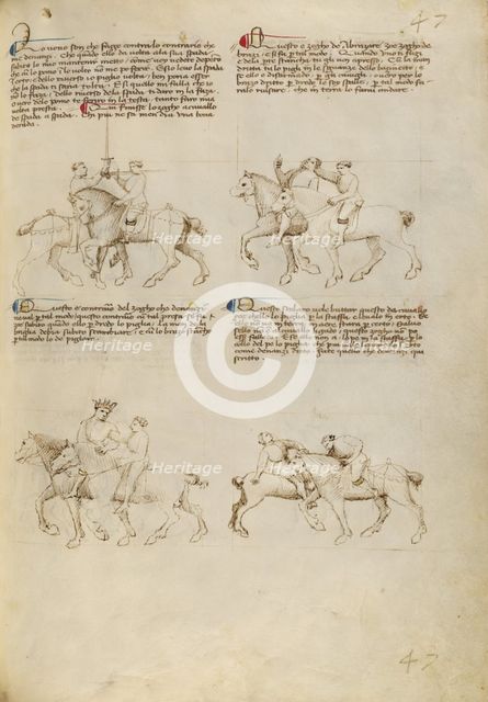 Equestrian Combat with Sword and Unarmed Equestrian Combat, about 1410. Creator: Unknown.