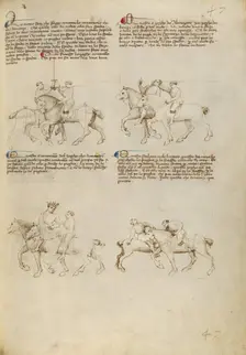 Equestrian Combat with Sword and Unarmed Equestrian Combat, about 1410. Creator: Unknown