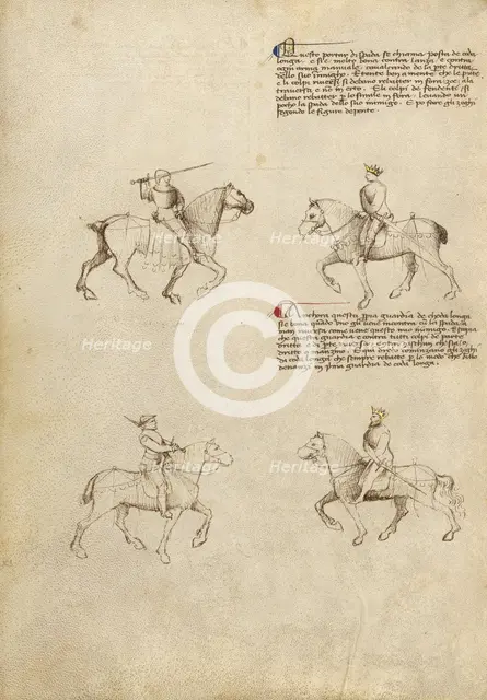 Equestrian Combat with Sword; Fior di Battaglia, about 1410. Creator: Fiore Furlan dei Liberi da Premariacco.