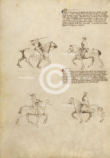 Equestrian Combat with Sword; Fior di Battaglia, about 1410. Creator: Fiore Furlan dei Liberi da Premariacco.
