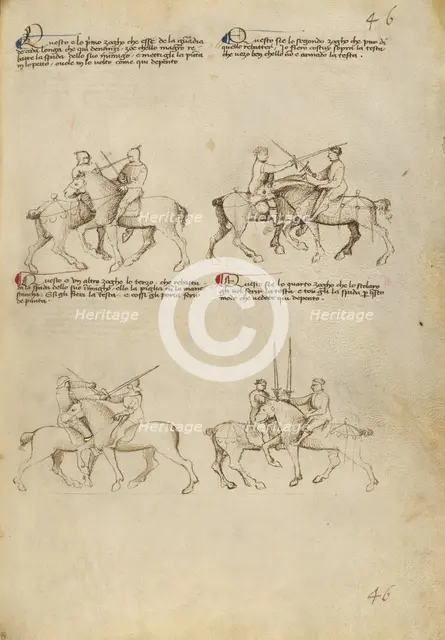 Equestrian Combat with Sword; Fior di Battaglia, about 1410. Creator: Fiore Furlan dei Liberi da Premariacco.