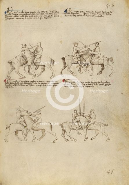 Equestrian Combat with Sword; Fior di Battaglia, about 1410. Creator: Fiore Furlan dei Liberi da Premariacco.