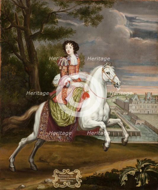 Equestrian portrait of Catherine de Neufville de Villeroy, comtesse d'Armagnac (1639-1707), 1670s. Creator: Parrocel, Joseph (1646-1704).