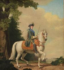 Equestrian Portrait of Catherine II (1729-1796) in Guards Uniform on her Horse Brilliant, 1782. Creator: Erichsen (Eriksen), Vigilius (1722-1782)