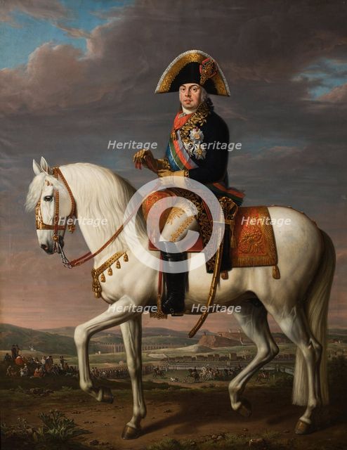 Equestrian Portrait of Dom John VI (1767-1826), King of Portugal, Brazil and the Algarves. Creator: Delerive, Nicolas-Louis-Albert (1755-1818).