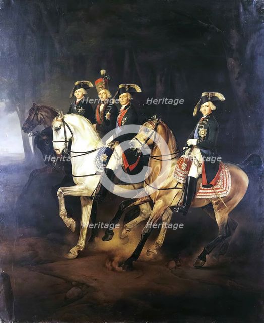 Equestrian Portrait of Emperor Paul I with his Sons and Joseph I, King of Hungary, 1848. Creator: Georg von Bothmann.