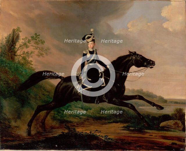 Equestrian Portrait of Grand Prince Alexander Nikolayevich (1818-1881), 1832. Artist: Krüger, Franz (1797-1857)