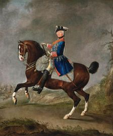 Equestrian portrait of King Frederick II of Prussia, wearing the star and..., 2nd Half of 18th cen. Creator: Hempel; Gottfried (1720-1772)