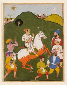 Equestrian portrait of Maharana Raj Singh I of Mewar, 1670. Creator: Unknown