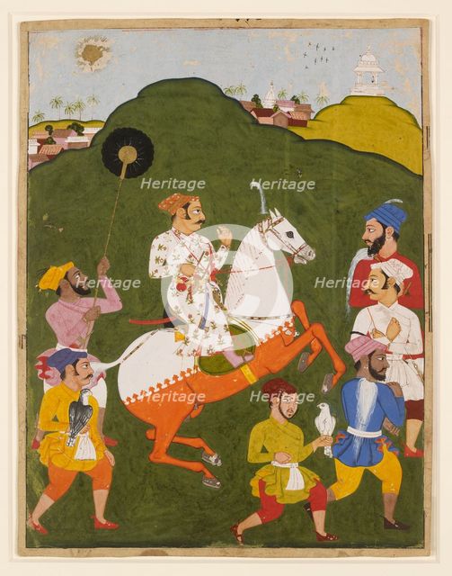 Equestrian portrait of Maharana Raj Singh I of Mewar, 1670. Creator: Unknown.