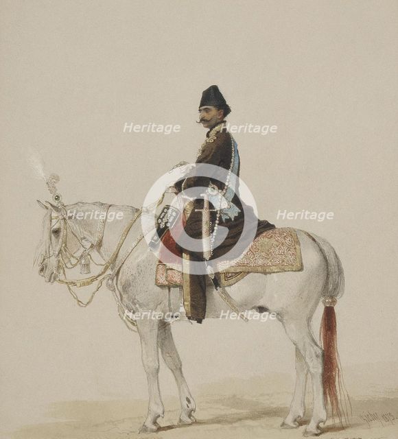 Equestrian Portrait of Naser al-Din Shah Qajar (1831-1896), 1873. Artist: Zichy, Mihály (1827-1906)