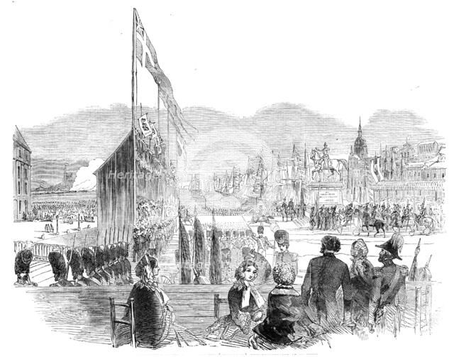 Equestrian Statue of Charles XIV. (Bernadotte) just inaugurated at Stockholm, 1854. Creator: Unknown.