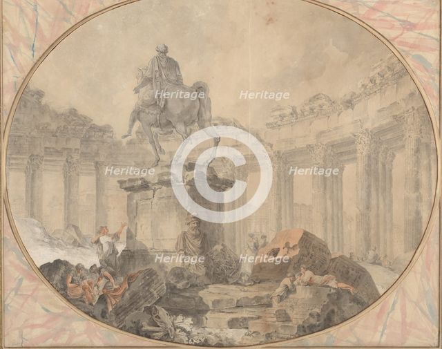 Equestrian Statue of Marcus Aurelius, 1757. Creator: Hubert Robert.
