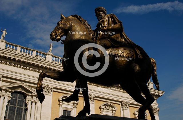 Equestrian statue of Marcus Aurelius (121-180), Roman emperor, Campidoglio Square, Rome, Italy, 2009 Creator: LTL.