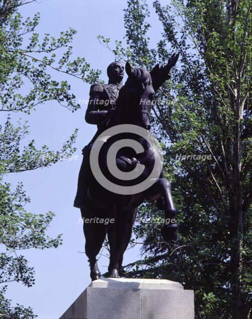 Equestrian statue of Simon Bolivar 'The Liberator' (1783-1830), military and hero of the American…