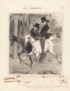 Équitation boutiquière sur des chevaux de louage, et où il n'y a pas autre chose à louer, 1839. Creator: Honore Daumier