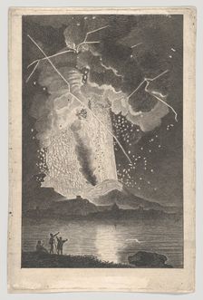 Eruption of a Volcano (Vesuvius) seen from across the Bay, 18th century., 18th century. Creator: Anon
