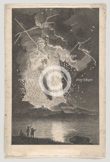 Eruption of a Volcano (Vesuvius) seen from across the Bay, 18th century., 18th century. Creator: Anon.