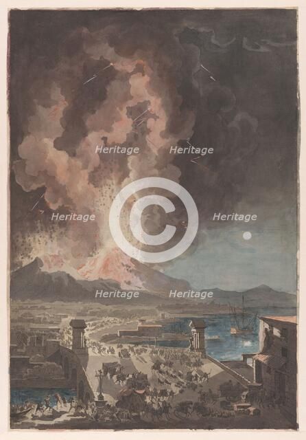 Eruption of Mt Vesuvius, Seen from the Ponte della Maddalena in Naples, c.1783. Creator: Francesco Piranesi.