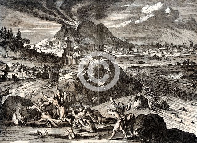 Eruption of Shirane-san and earthquake at Edo (Tokyo), Japan, 1650. Creator: Unknown.