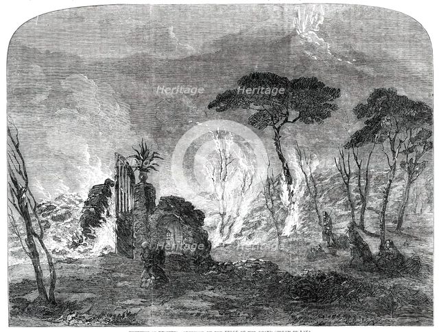 Eruption of Vesuvius - Sketched on the Verge of the Grand Stream of Lava, 1850. Creator: Unknown.