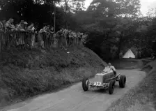 ERA of Raymond Mays competing in the Shelsley Walsh Hillclimb, Worcestershire, 1935. Artist: Bill Brunell