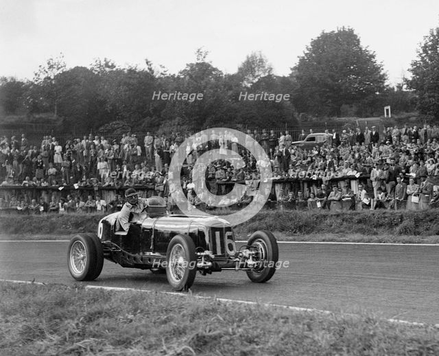 ERA of Raymond Mays racing at Crystal Palace, London, 1939. Artist: Bill Brunell.