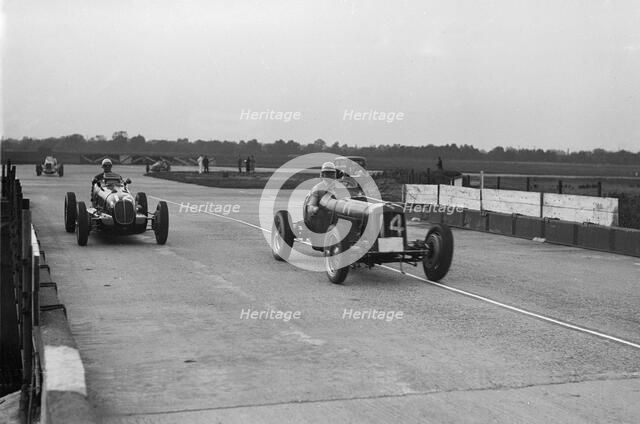 ERA and Maserati at Brooklands. Artist: Bill Brunell.