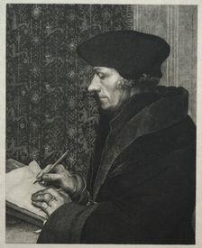 Erasmus, after Holbein, 1863. Creator: Félix Bracquemond (French, 1833-1914)