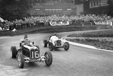 ERAs of Raymond Mays and AC Dobson, Imperial Trophy, Crystal Palace, 1939. Artist: Bill Brunell