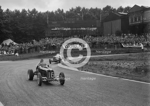 ERAs of Raymond Mays and Arthur Dobson racing at Crystal Palace, London, 1939. Artist: Bill Brunell.
