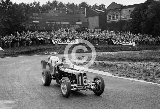 ERAs of Raymond Mays and Arthur Dobson racing at Crystal Palace, London, 1939. Artist: Bill Brunell.