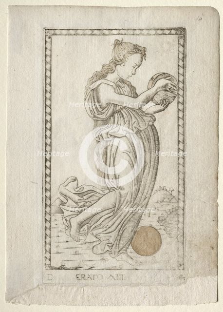 Erato (lyric and love poetry) (from the Tarocchi series D..., before 1467. Creator: Master of the E-Series Tarocchi (Italian, 15th century).