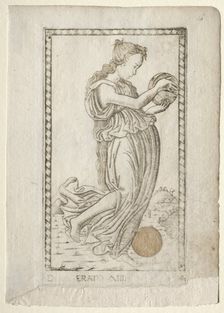 Erato (lyric and love poetry) (from the Tarocchi series D..., before 1467. Creator: Master of the E-Series Tarocchi (Italian, 15th century)