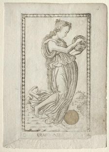 Erato (lyric and love poetry) (from the Tarocchi series D..., before 1467. Creator: Master of the E-Series Tarocchi (Italian, 15th century)