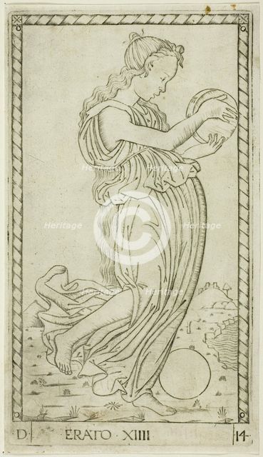 Erato, plate fourteen from Apollo and the Muses, c.1465. Creator: Unknown.