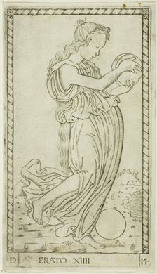 Erato, plate fourteen from Apollo and the Muses, c.1465. Creator: Unknown