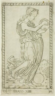 Erato, plate fourteen from Apollo and the Muses, c.1465. Creator: Unknown