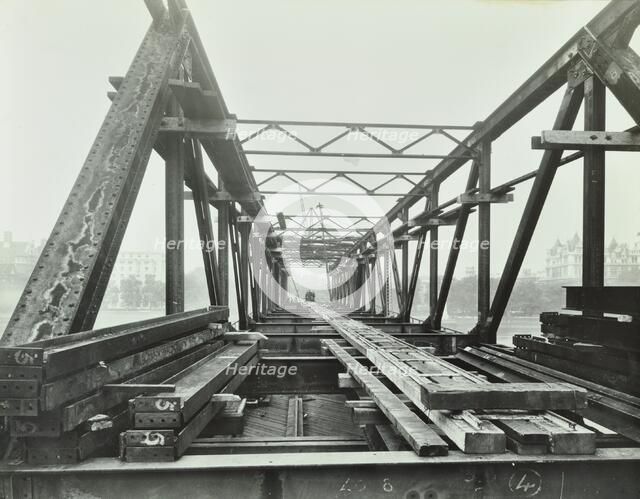 Erection of Emergency Thames Bridge, London, 1942. Artist: Unknown.